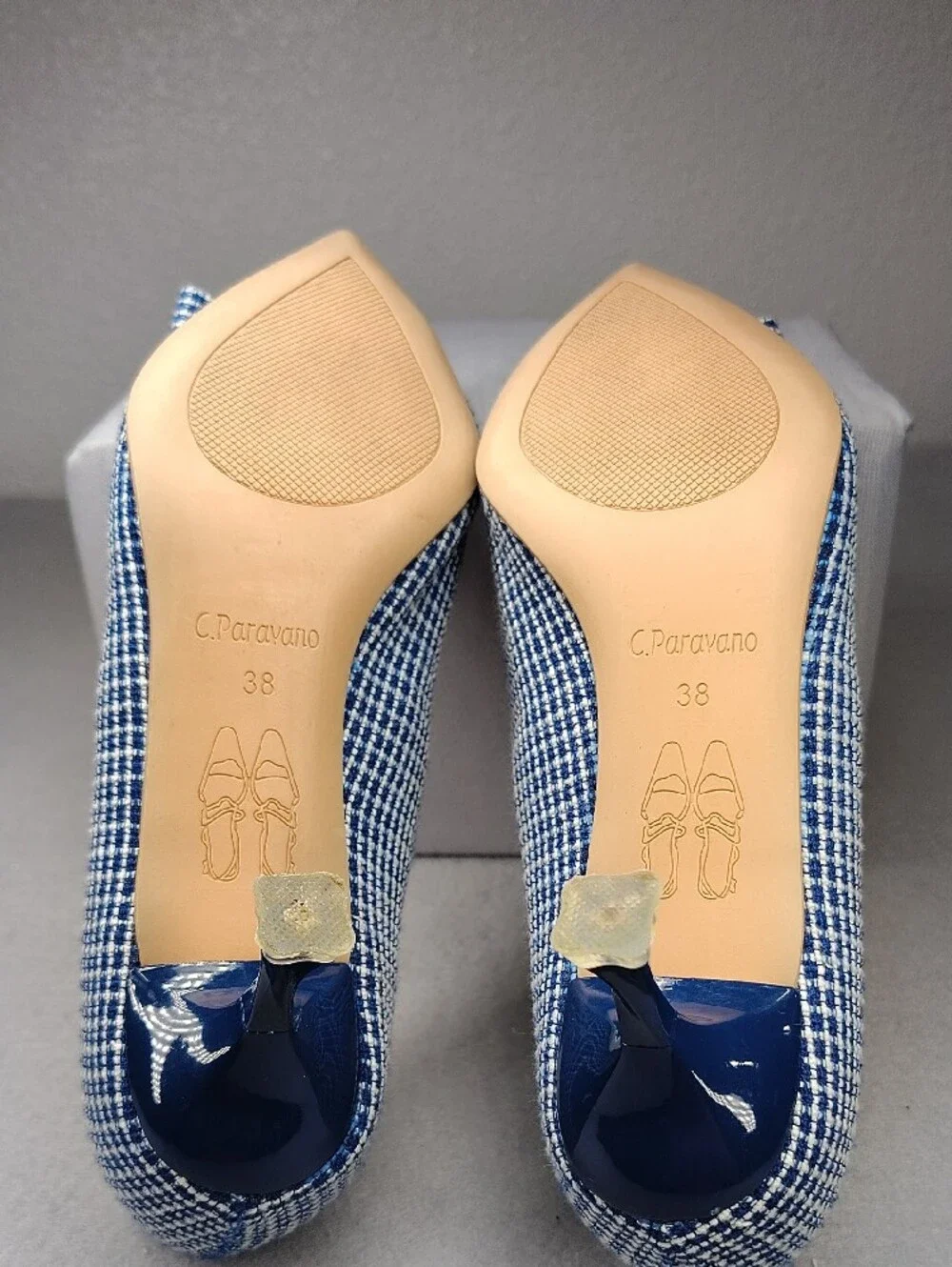 C.Paravano Pumps W/Blue and White Tweed - Size 38 - GORGEOUS